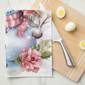 Festliche Aquarell Weihnachtsschneemann Geschirrtuch (Viertel Falte)