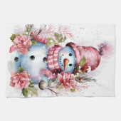 Festliche Aquarell Weihnachtsschneemann Geschirrtuch (Horizontal)