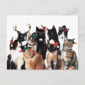 Festliche Aquarellkatzen mit Weihnachtsmannmützen  Feiertagspostkarte (Vorderseite)