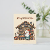 Festliche Aquarellwerkstatt des Santa Postkarte (Stehend Vorderseite)