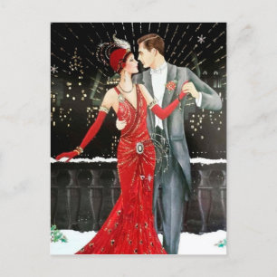 Festliche Art Deco Retro Vintage-Paar Feiertagspostkarte