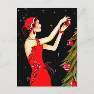 Festliche Art Deco Retro Vintage Weihnachtsdame Feiertagspostkarte