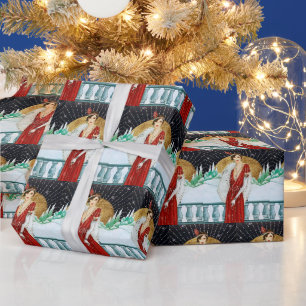 Festliche Art Deco Retro Vintage Weihnachtsdame Geschenkpapier