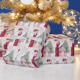 Festliche Art Deco Retro Vintage Weihnachtsdame Geschenkpapier