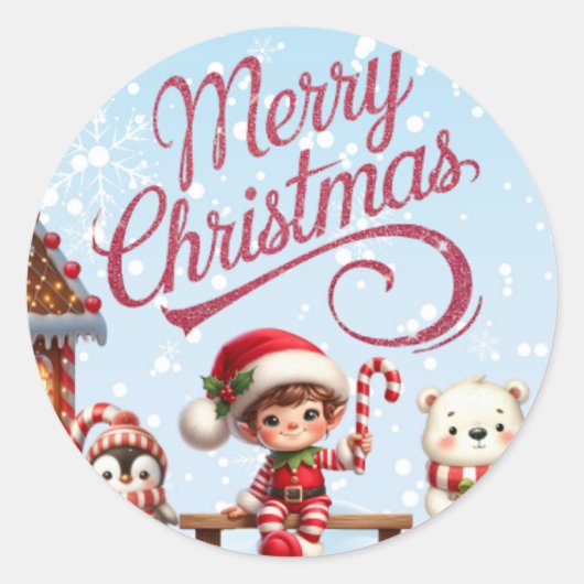 Festliche Aufkleber I Elf, Pinguin und Polarbär (Vorderseite)