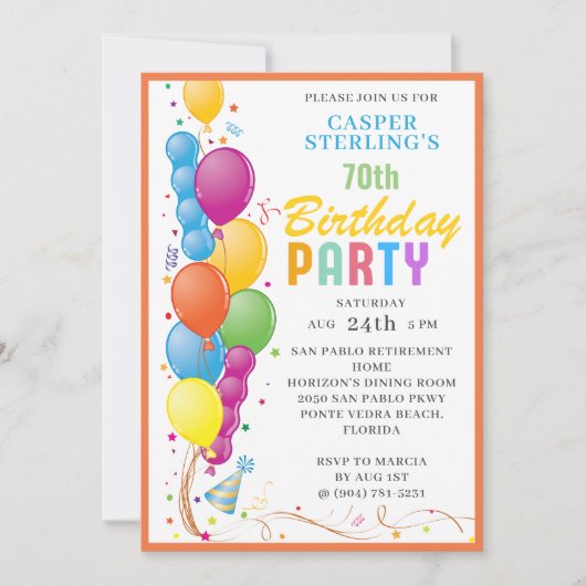 Festliche Ballon Geburtstagsparty Einladung (Vorderseite)