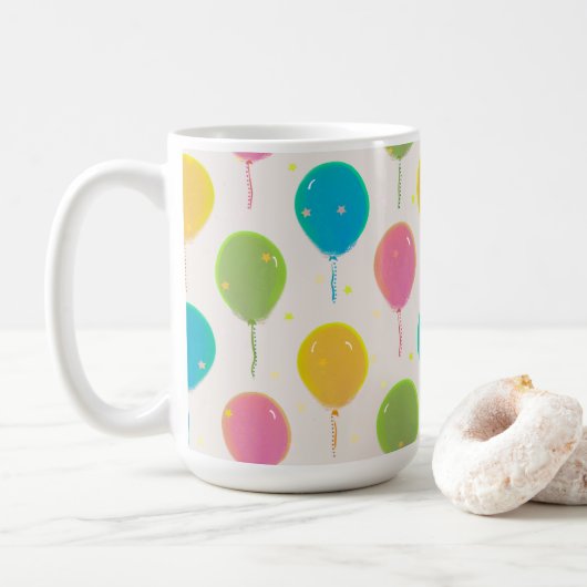 Festliche Ballons auf einer Tasse (Mit Donut)