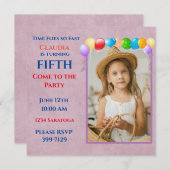 Festliche Ballons Foto Rosa Geburtstagsparty Einladung (Vorne/Hinten)