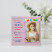 Festliche Ballons Foto Rosa Geburtstagsparty Einladung (Stehend Vorderseite)