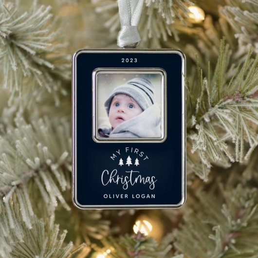 Festliche Bäume Erstes Weihnachtsfest Foto Rahmen-Ornament Silber (Baum)