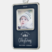 Festliche Bäume Erstes Weihnachtsfest Foto Rahmen-Ornament Silber (Links)