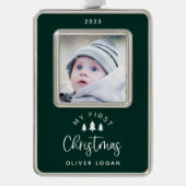 Festliche Bäume Erstes Weihnachtsfest Foto Rahmen-Ornament Silber (Vorderseite)