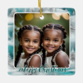 Festliche Bäume Winter Schnee 1 Foto Frohe Weihnac Keramikornament (Vorderseite)