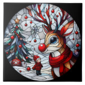 Festliche Begegnung zwischen Kind und Rentier Fliese (Vorderseite)