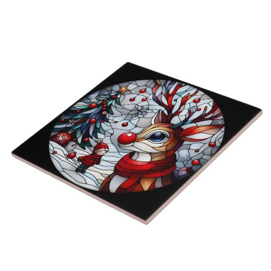 Festliche Begegnung zwischen Kind und Rentier Fliese (Seite)