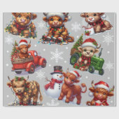 Festliche Berglandkuh, Weihnachtsbeleuchtung Landw Geschenkpapier (Flach)