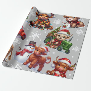 Festliche Berglandkuh, Weihnachtsbeleuchtung Landw Geschenkpapier