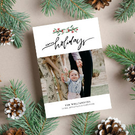 Festliche Berries Hand Letted Happy Holidays Foto Feiertagskarte