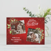 Festliche Berries und Grüne Frohe Weihnachten Foto (Stehend Vorderseite)