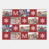 Festliche Berry Snowflakes Monogramm FotoCollage Geschenkpapier Set (Vorderseite)