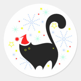 Festliche Black Cat Weihnachtsmannmütze Weihnachte Runder Aufkleber
