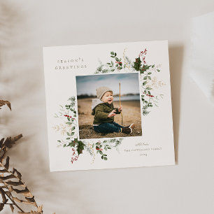Festliche Blätter Flache Weihnachtsfotokarte Feiertagskarte