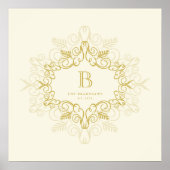 Festliche Blattkunst Art Deco Rahmen Monogramm Url Poster (Vorne)