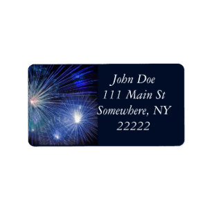 Festliche blaue Feuerwerke Adressaufkleber