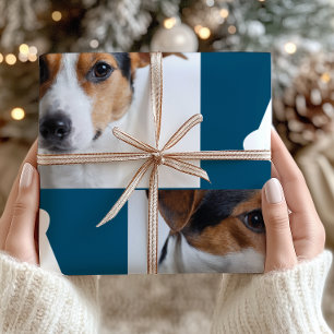 Festliche blaue Hundeknochen Foto-Collage Weihnach Geschenkpapier