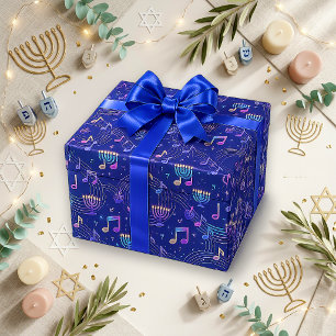 Festliche blaue musikalische Menora Geschenkpapier