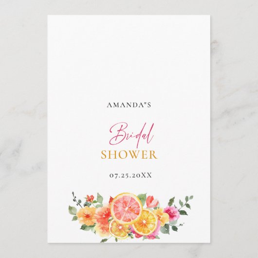 Festliche Blume Blumenzitrus Brautparty Menükarte (Rückseite)