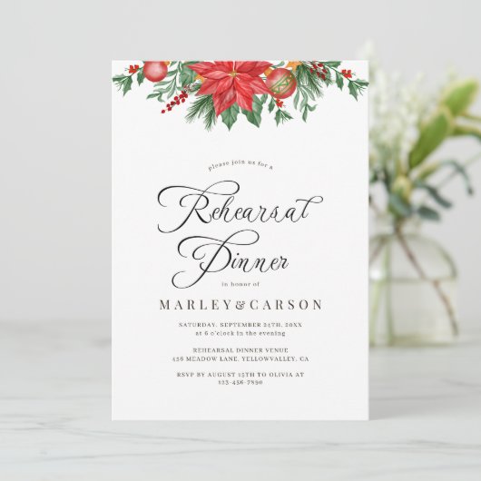 Festliche Blumenferien Hochzeit Probe Abendessen Einladung (Stehend Vorderseite)