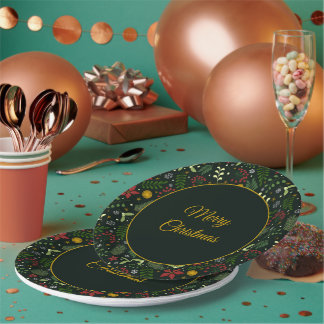 Festliche botanische Frohe Weihnachten Platte Pappteller