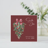 Festliche Burgund Grün Weihnachten Weihnachten Save The Date (Stehend Vorderseite)