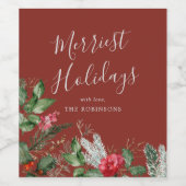 Festliche Burgund Weihnachten Botanisches Foliage Weinetikett (Einzelnes Label)