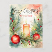 Festliche Candle Pine Branches Weihnachtsgrüße Feiertagspostkarte (Vorderseite)