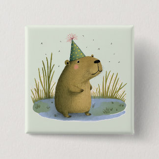 Festliche Capybara-Geburtstagshühnerschaltfläche Button