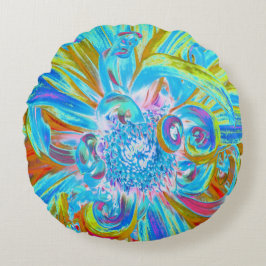 Festliche Chartreuse und Blue Dahlia Blume Petals Rundes Kissen