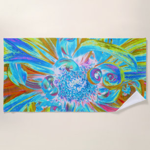 Festliche Chartreuse und Blue Dahlia Blume Petals Strandtuch