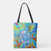 Festliche Chartreuse und Blue Dahlia Blume Petals Tasche (Rückseite)