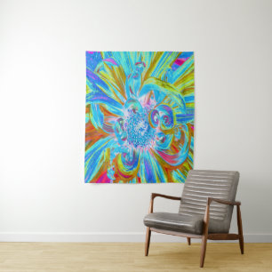 Festliche Chartreuse und Blue Dahlia Blume Petals Wandteppich
