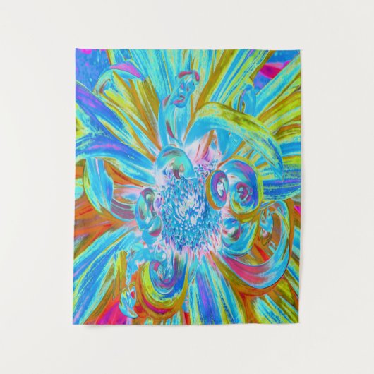 Festliche Chartreuse und Blue Dahlia Blume Petals Wandteppich (Vorderseite)