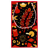 Festliche chinesische Neujahrsfeier Rot und Schwar Kleine Geschenktüte (Rückseite)