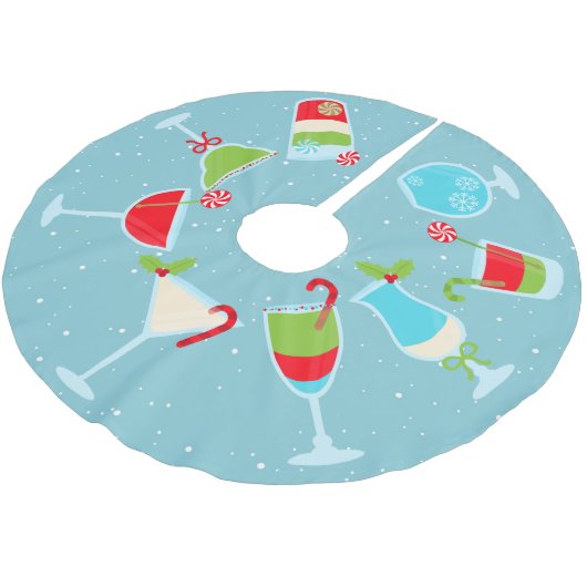 Festliche Cocktailgetränke Weihnachtsfeiertag Polyester Weihnachtsbaumdecke (Schrägansicht)