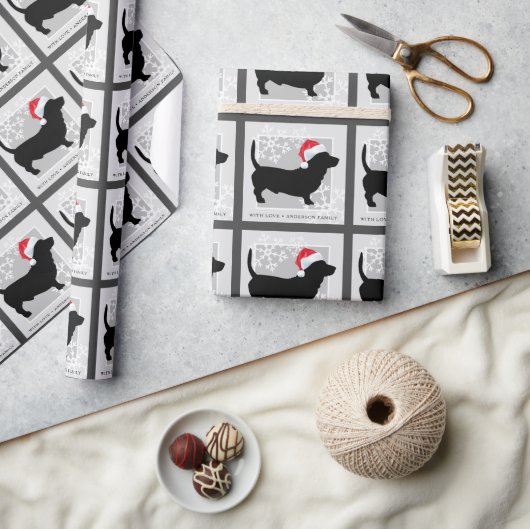 Festliche Dackel Name des Hundes Geschenkpapier (Kunsthandwerk)