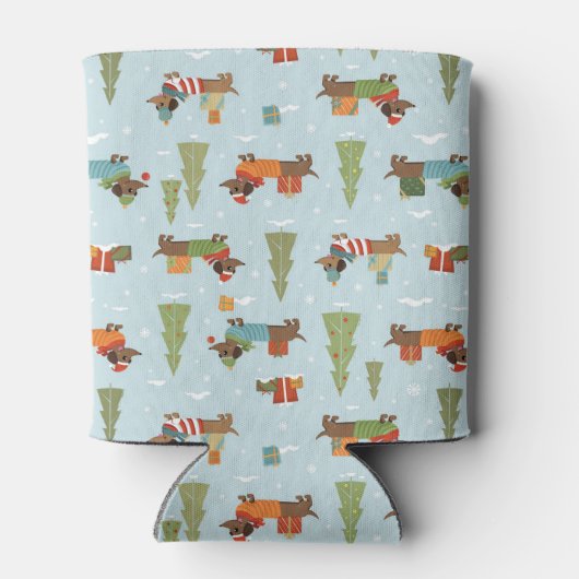 Festliche Dackeln im Schneemuster Dosenkühler (Rückseite)