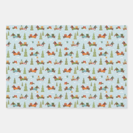 Festliche Dackeln im Schneemuster Geschenkpapier Set (Vorderseite 3)