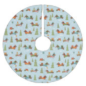 Festliche Dackeln im Schneemuster Polyester Weihnachtsbaumdecke (Vorderseite)