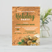 Festliche Dekorationen Goldene Weihnachtsgesellsch Einladung (Stehend Vorderseite)