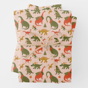 Festliche Dinosaurier Weihnachtsbaum Urlaubsmuster Geschenkpapier Set